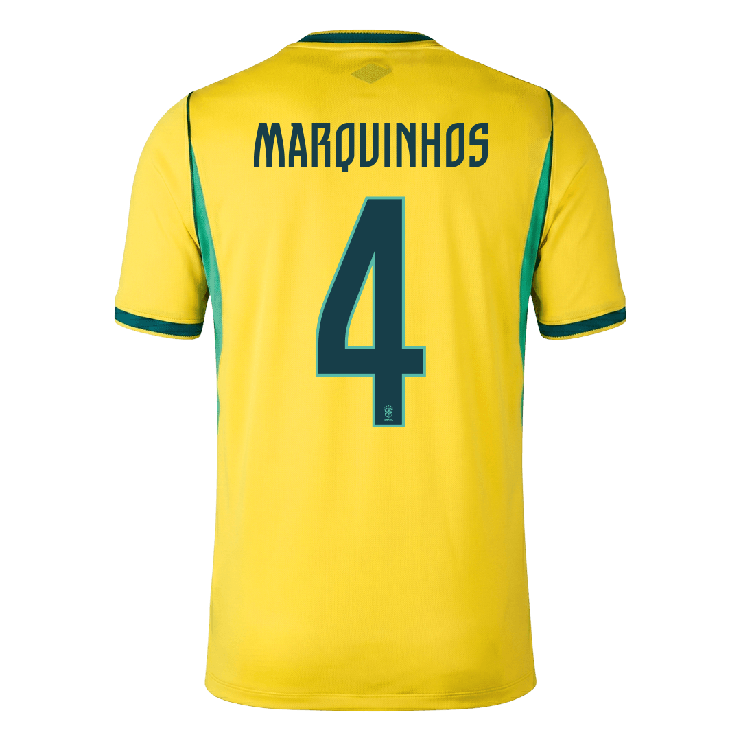 MARQUINHOS #4 Brésil Domicile Maillot - Coupe du Monde 2026 Jaune - Super