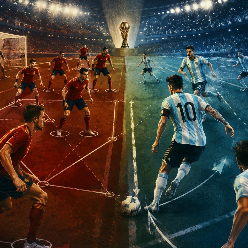 Illustration tactique de la finale du Mondial 2026 entre l'Espagne et l'Argentine