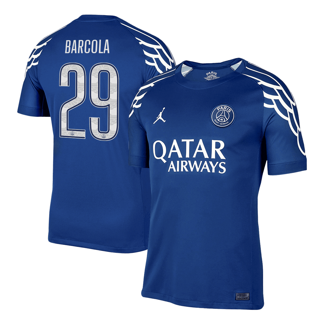 BARCOLA #29 Maillot Extérieur PSG Quatrième 2024/25 Bleu marine - UCL