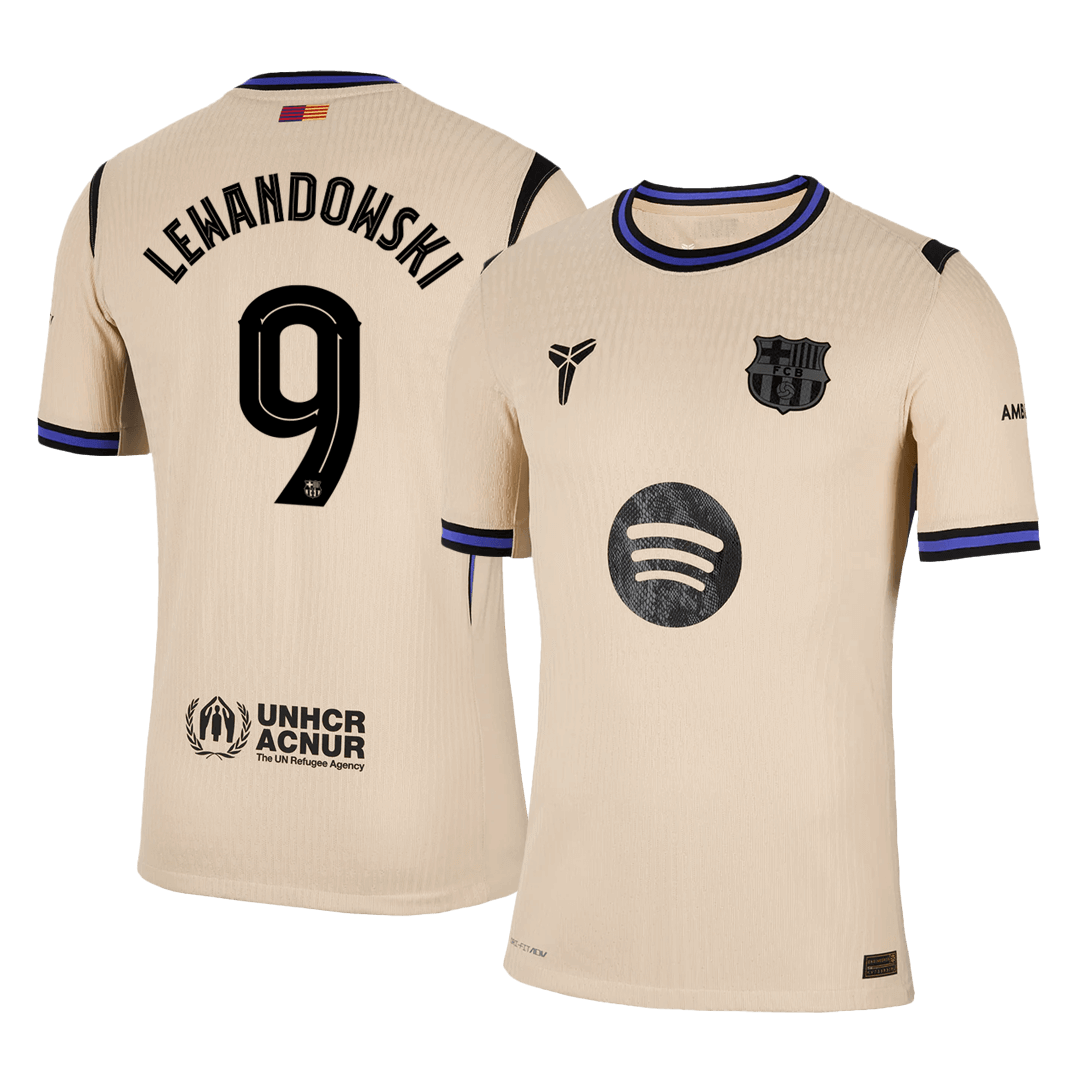 LEWANDOWSKI #9 Maillot Extérieur Barcelone 2025/26 Jaune Joueur - UCL