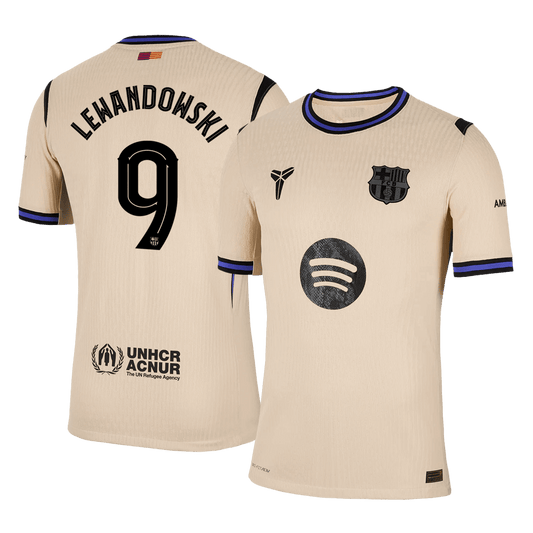 LEWANDOWSKI #9 Maillot Extérieur Barcelone 2025/26 Jaune Joueur - UCL