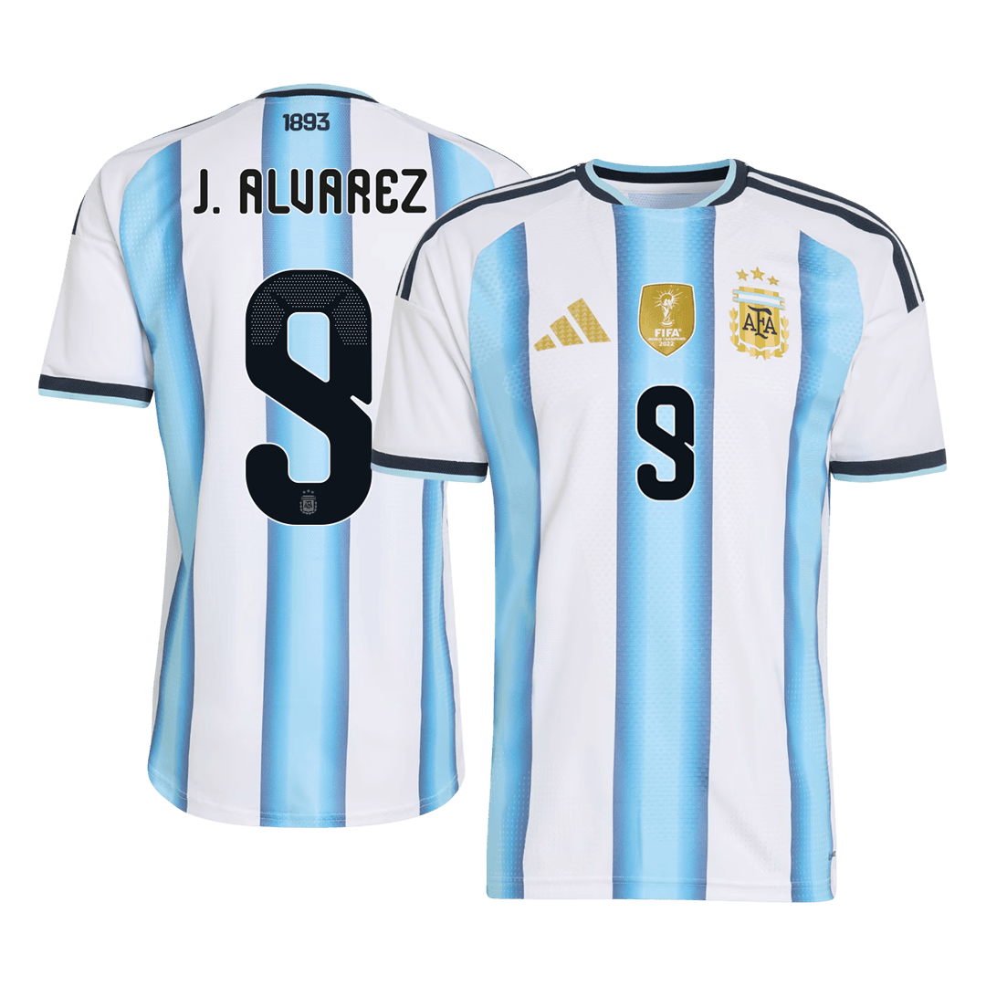 J. ALVAREZ #9 Argentine Domicile Maillot - Coupe du Monde 2026 Blue&White - Super