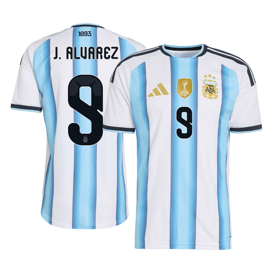 J. ALVAREZ #9 Maillot Domicile Argentine - Coupe du Monde 2026 Bleu&Blanc - Super