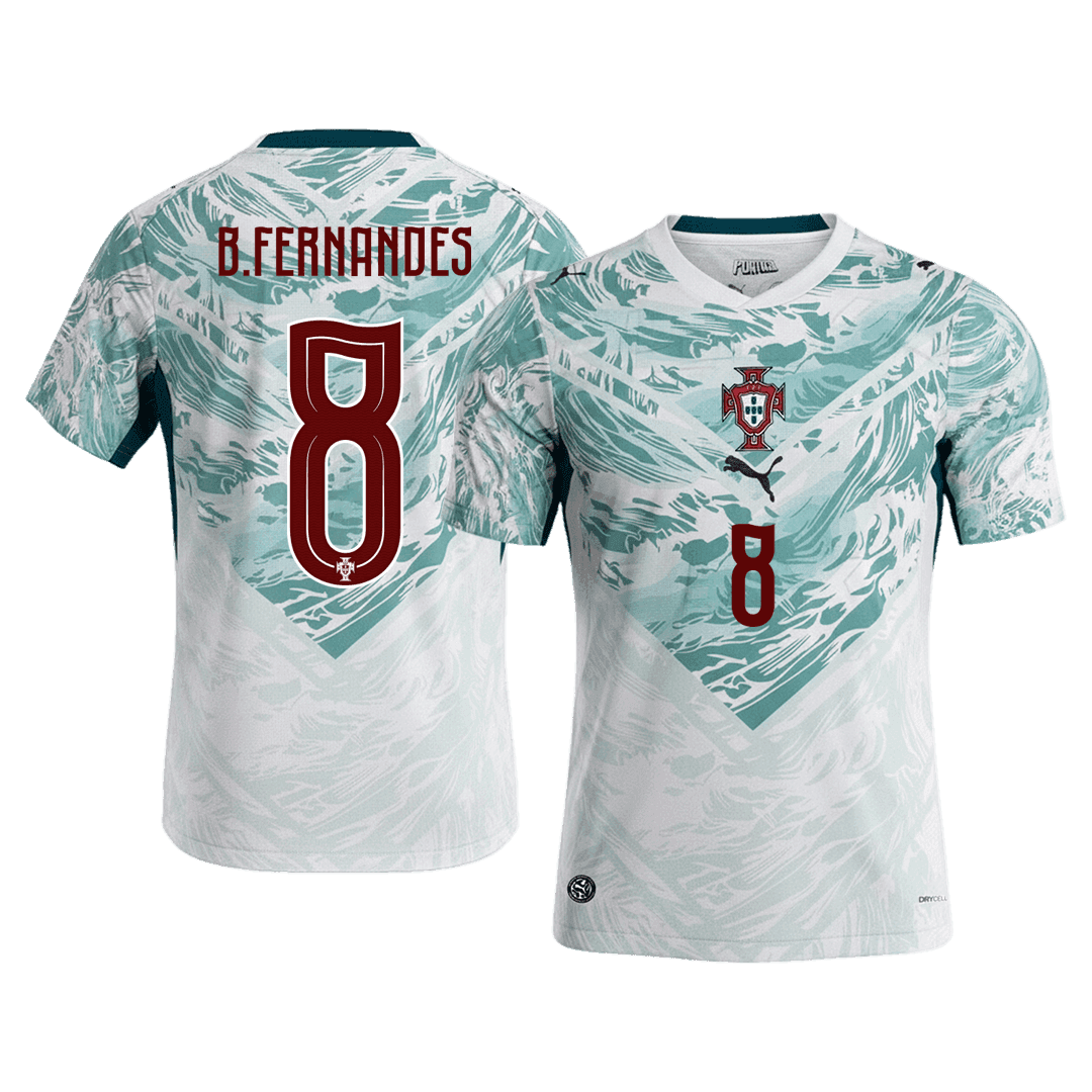 B.FERNANDES #8 Portugal Maillot Extérieur - Coupe du Monde 2026 Blanc&Vert