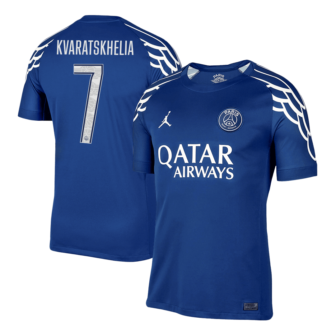 KVARATSKHELIA #7 PSG Maillot Quatrième Extérieur 2024/25 Bleu marine - UCL