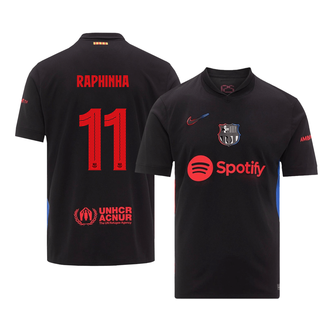 RAPHINHA #11 Barcelone Maillot Extérieur 2024/25 Noir - UCL