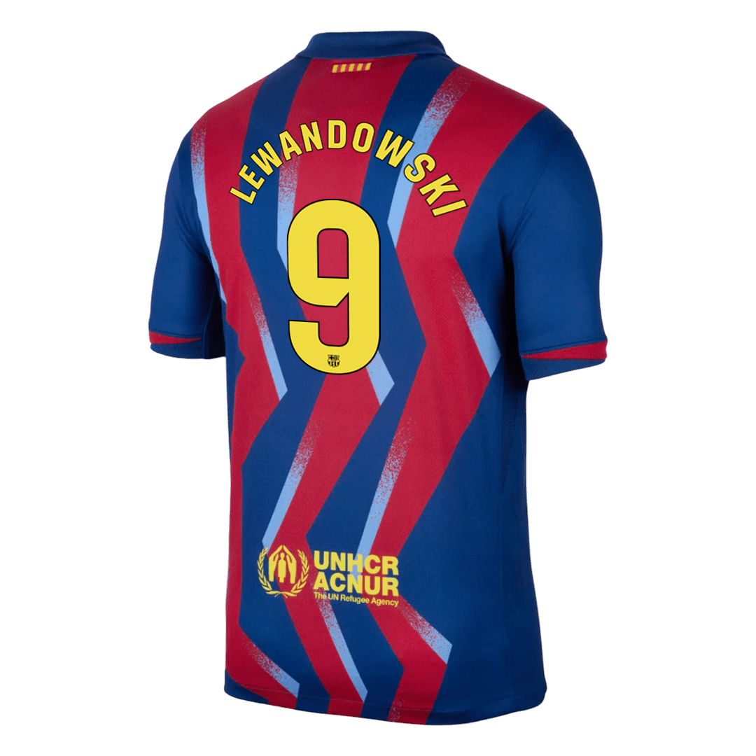 LEWANDOWSKI #9 Maillot Extérieur Quatrième Barcelone 2025/26 Rouge&Bleu
