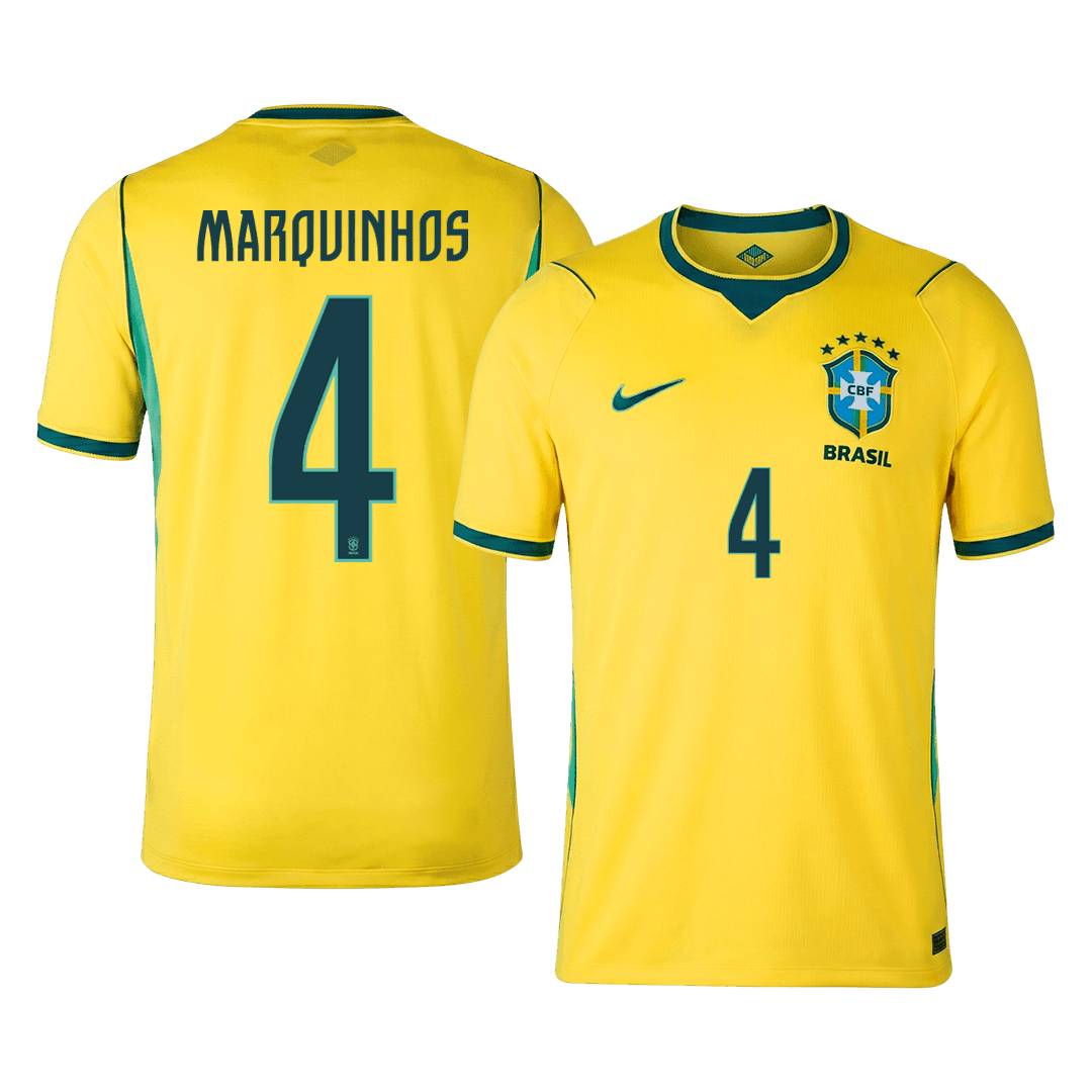 MARQUINHOS #4 Brésil Domicile Maillot - Coupe du Monde 2026 Jaune - Super