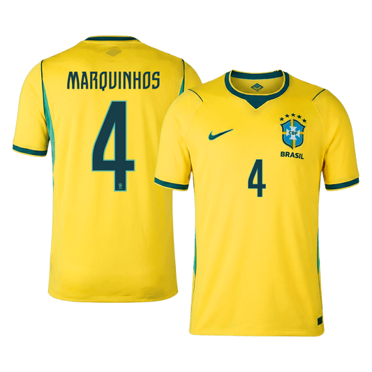 MARQUINHOS #4 Brésil Domicile Maillot - Coupe du Monde 2026 Jaune - Super
