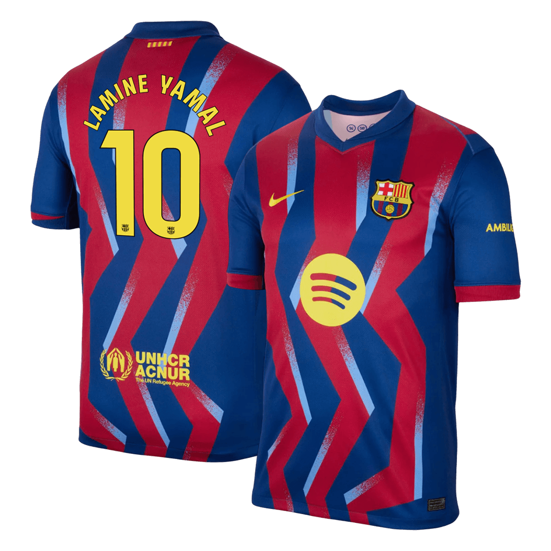 LAMINE YAMAL #10 Maillot Quatrième de Barcelone Extérieur 2025/26 Rouge&Bleu