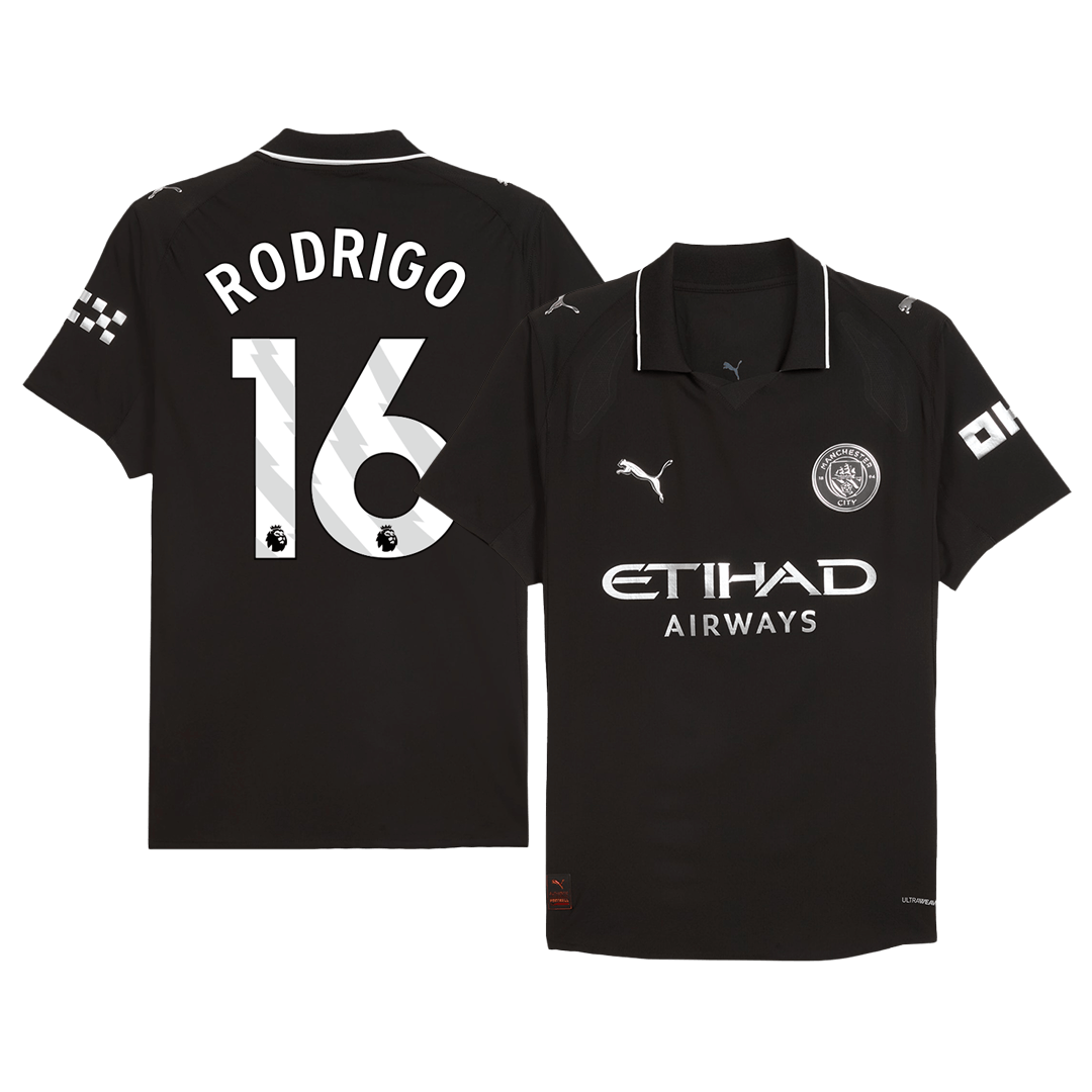 RODRIGO #16 Manchester City Extérieur Maillot 2025/26 Noir Joueur