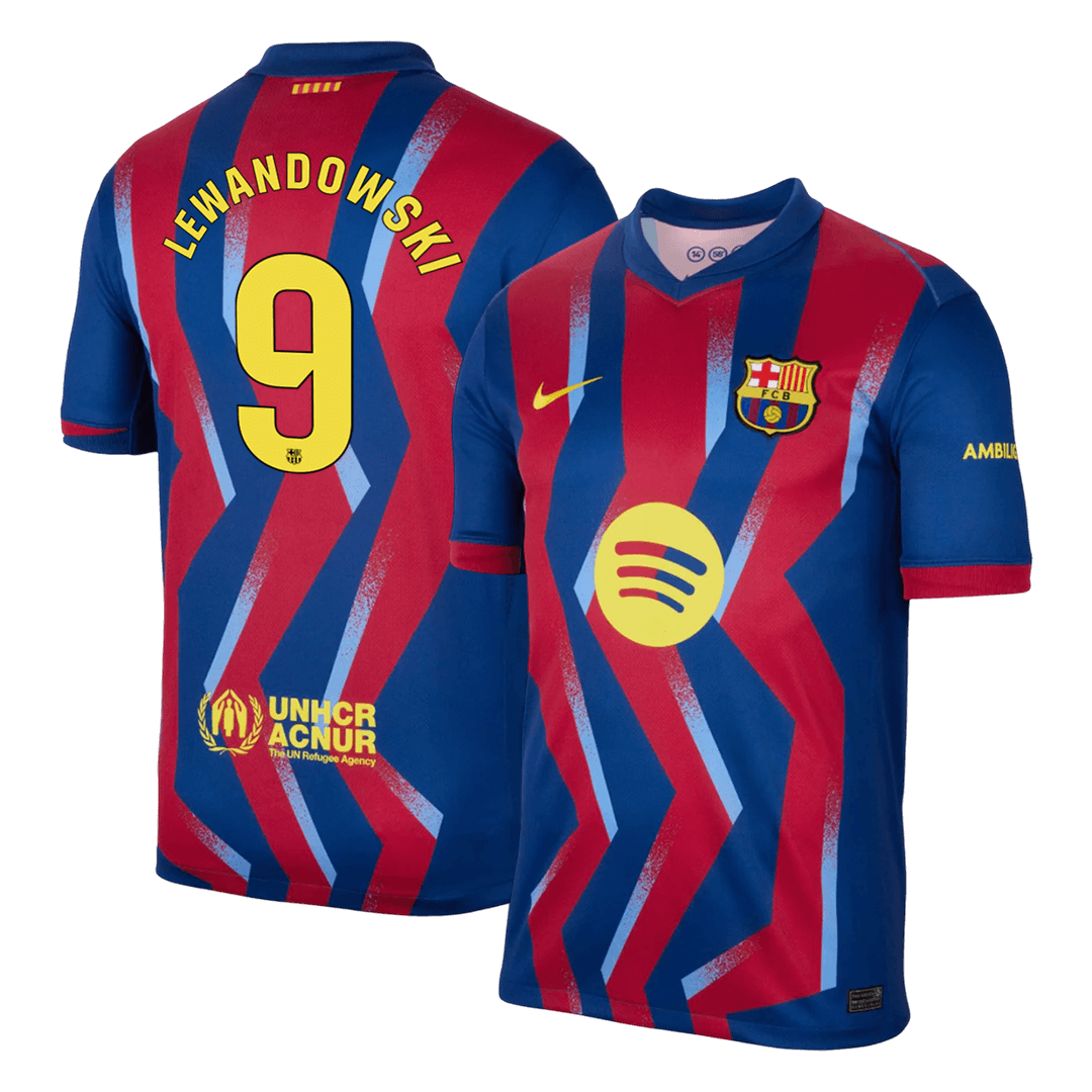 LEWANDOWSKI #9 Maillot Extérieur Quatrième Barcelone 2025/26 Rouge&Bleu