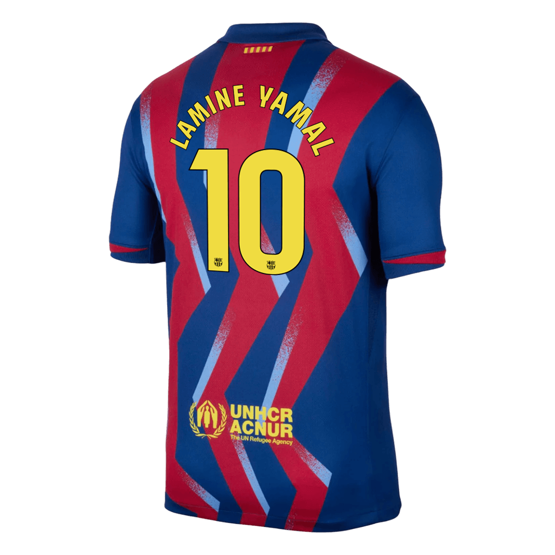 LAMINE YAMAL #10 Maillot Quatrième de Barcelone Extérieur 2025/26 Rouge&Bleu