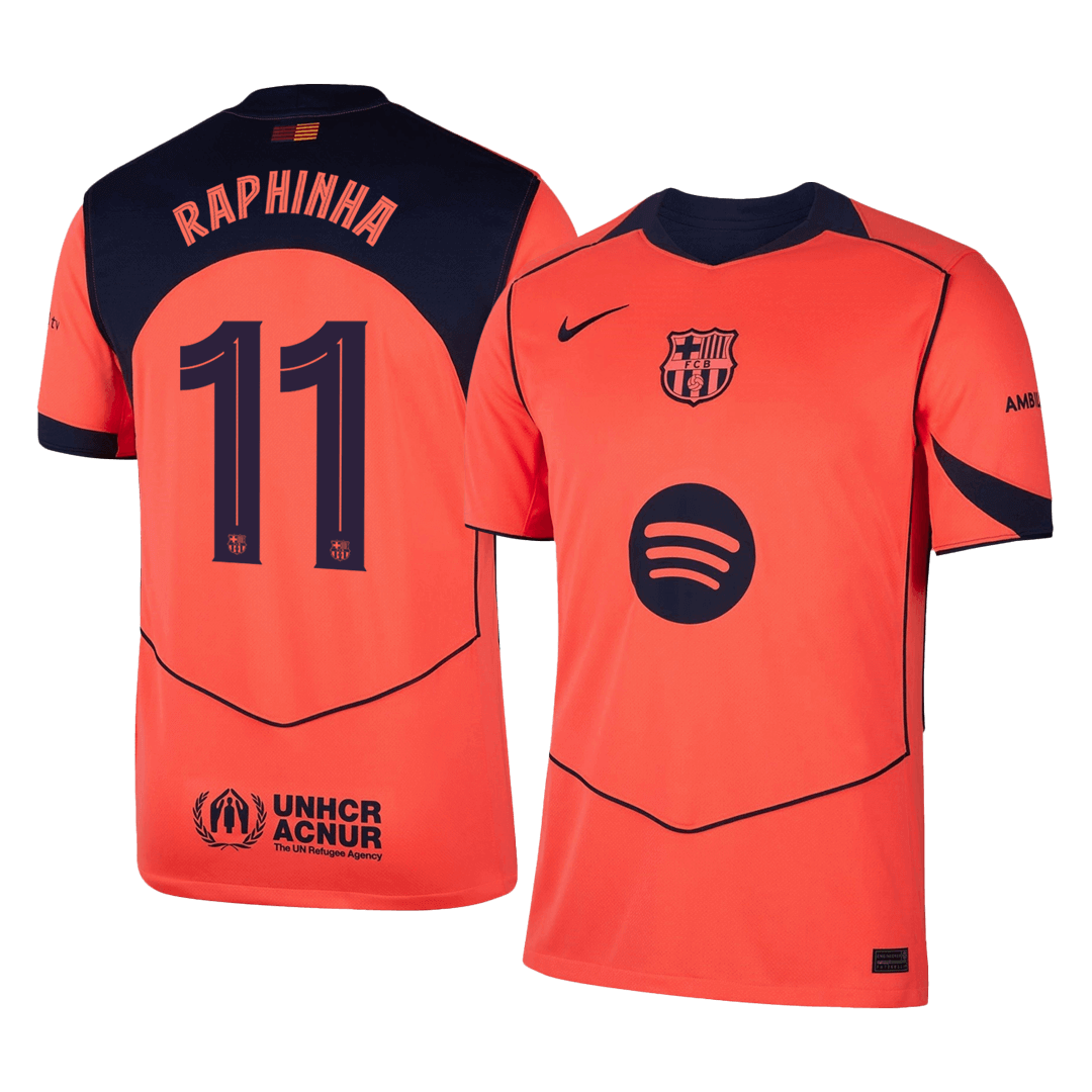 RAPHINHA #11 Barcelone Troisième Maillot 2025/26 Orange - UCL